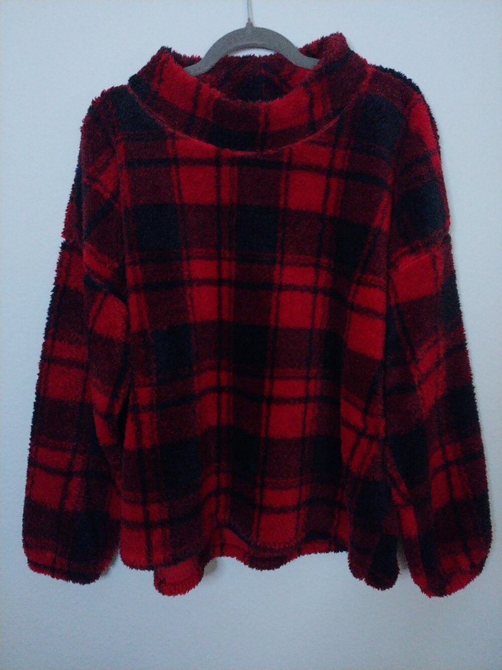 Maurices Black and Red Buffalo Plaid Mock Neck Sherpa Fleece